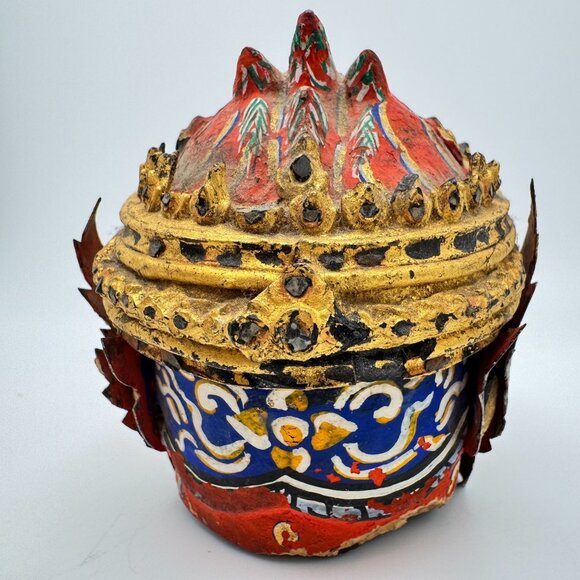 Traditional Handcrafted Thai Khon Mask Wall Art Intricate Red Gold Detail - Picture 7 of 9